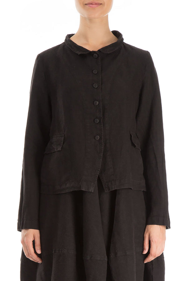 Buttoned Black Linen Jacket 1