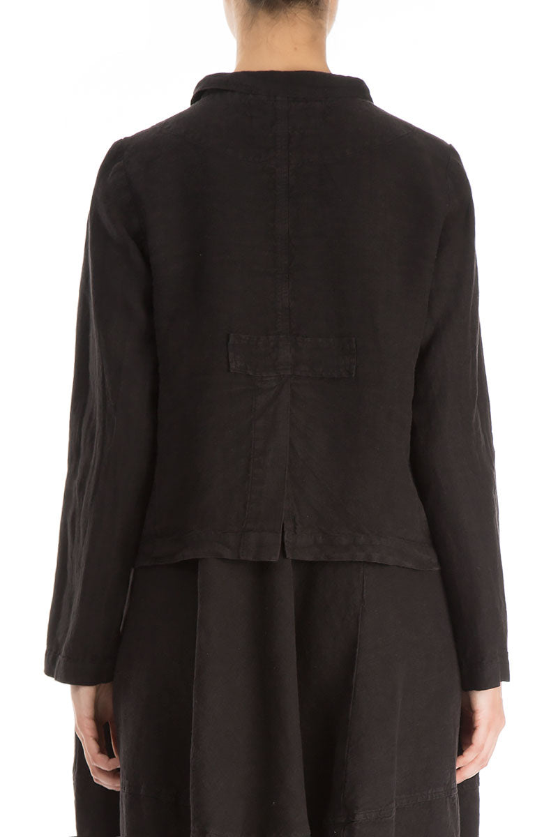 Buttoned Black Linen Jacket 2