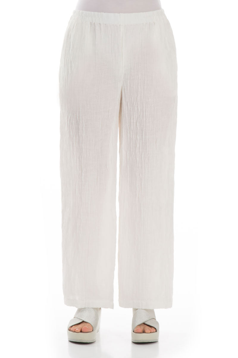 Straight Crinkled Off White Silk Trousers 1