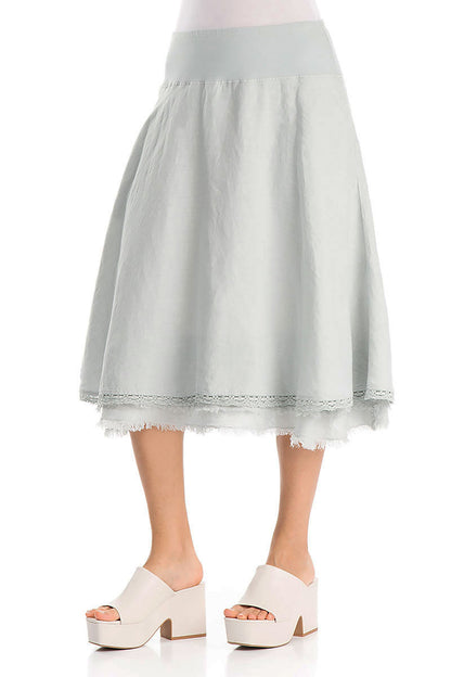 Flared Light Grey Linen Midi Skirt 3