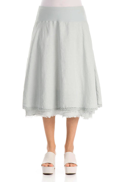 Flared Light Grey Linen Midi Skirt 1
