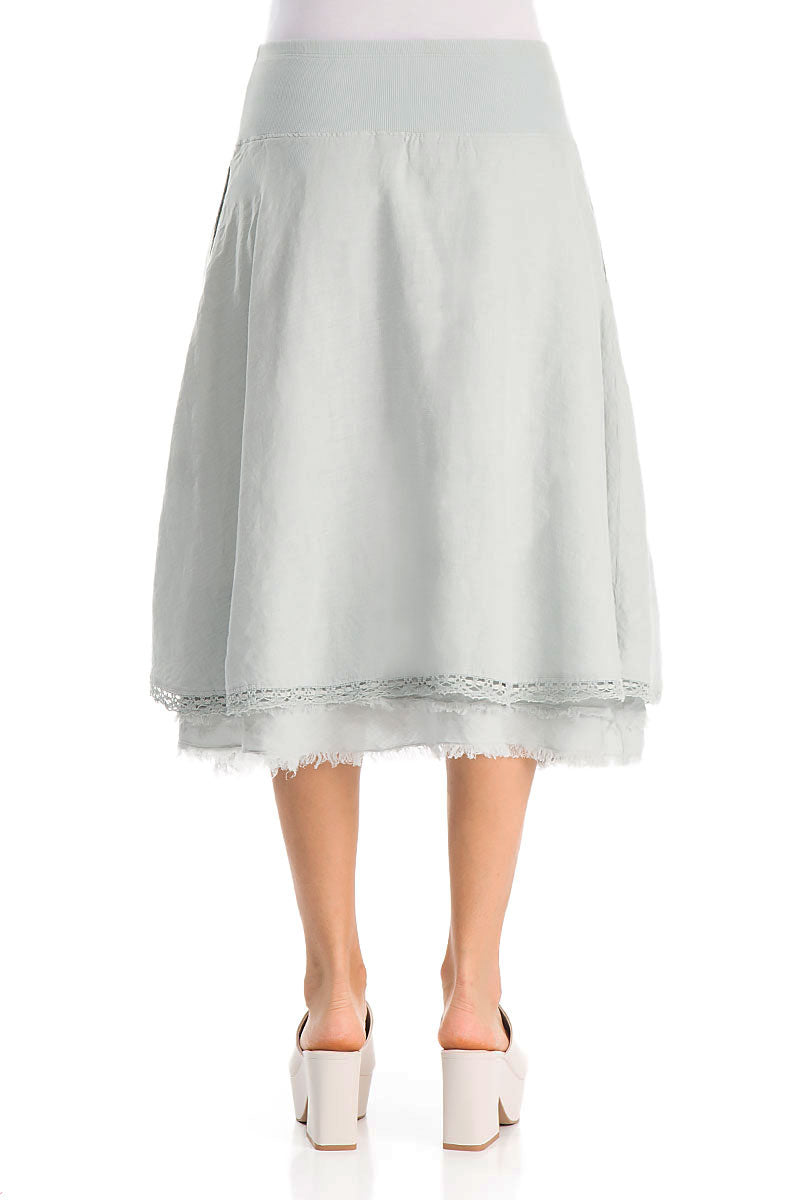 Flared Light Grey Linen Midi Skirt 2