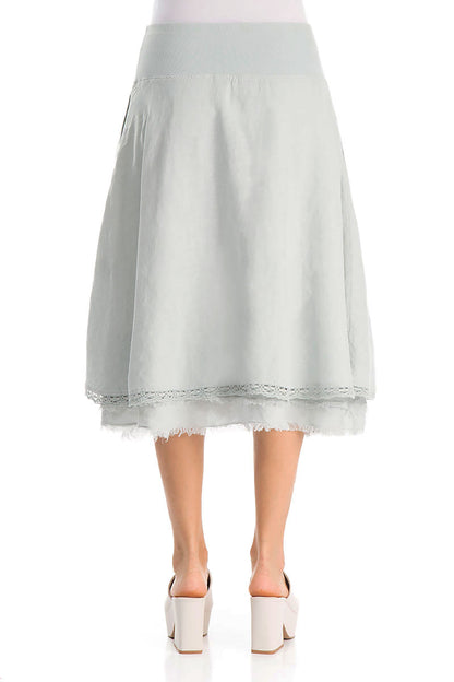 Flared Light Grey Linen Midi Skirt 2