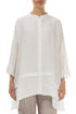 Flared Crinkled Off White Silk Linen Shirt 1
