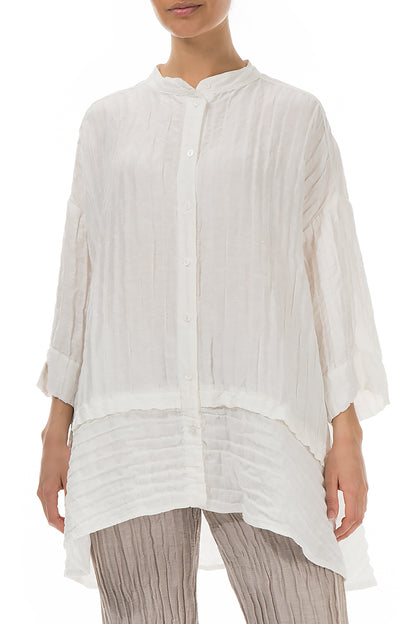 Flared Crinkled Off White Silk Linen Shirt 3