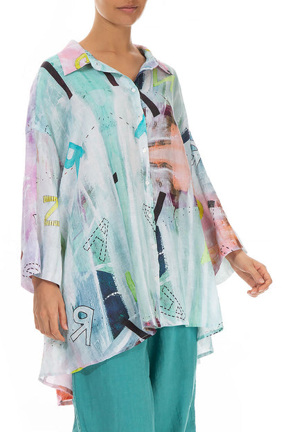 Loose Graffiti Gauze Linen Shirt 3