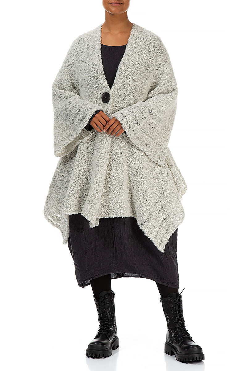 Flared Mélange Ivory Alpaca Wool Cardigan 4