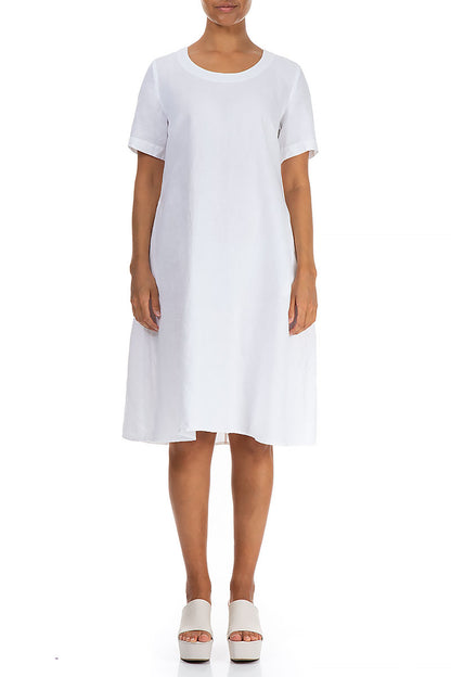 Flared Midi White Linen Dress 1