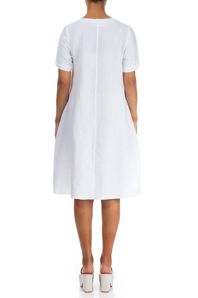 Flared Midi White Linen Dress 2