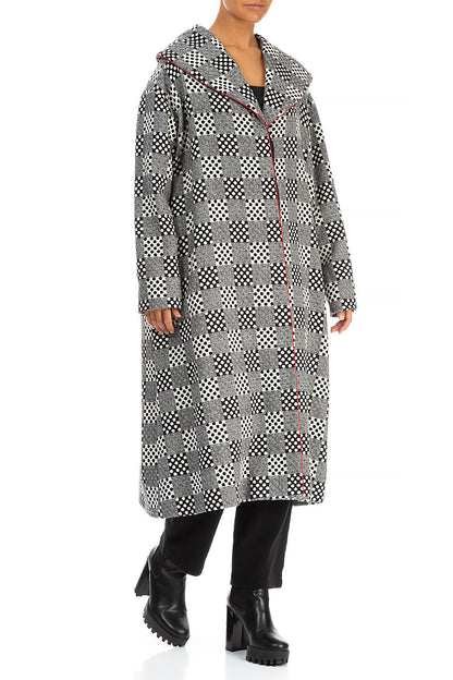 Hooded Collar Dotty Wool Swing Coat 3