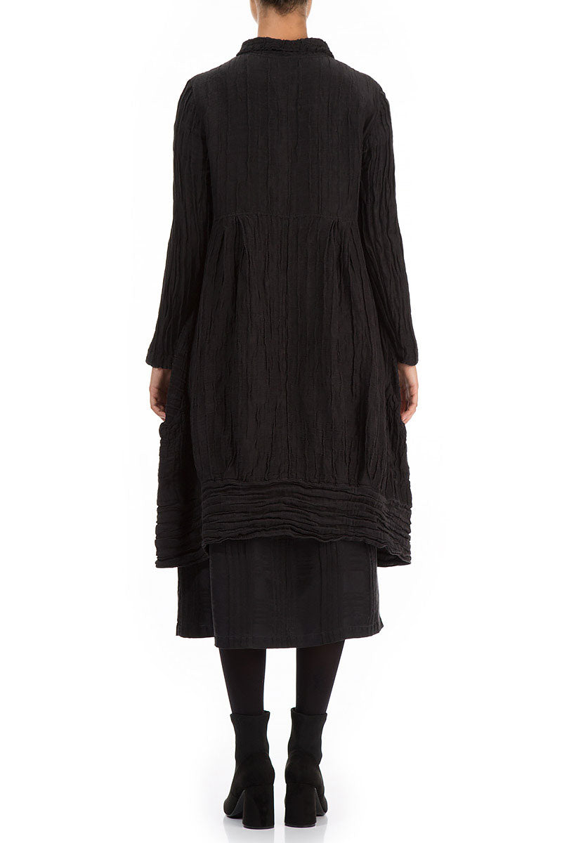 Long Crinkled Black Silk Linen Jacket 2