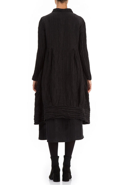 Long Crinkled Black Silk Linen Jacket 2