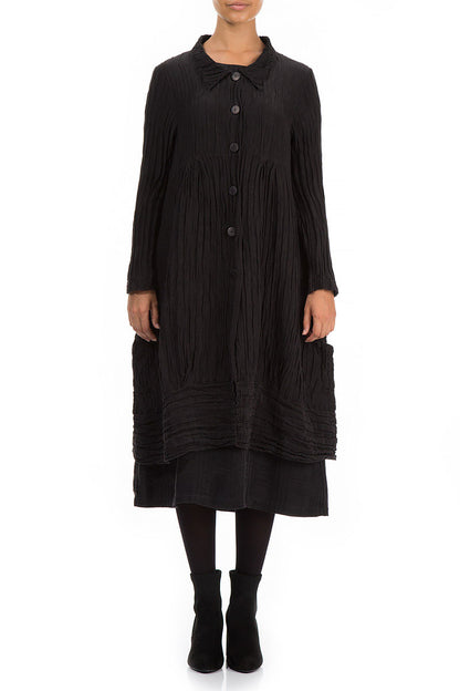Long Crinkled Black Silk Linen Jacket 1