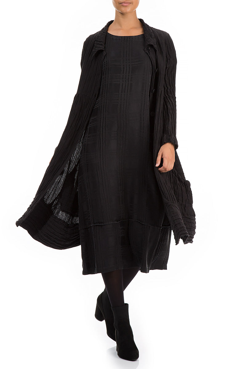 Long Crinkled Black Silk Linen Jacket 5