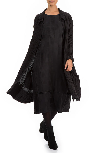 Long Crinkled Black Silk Linen Jacket 5