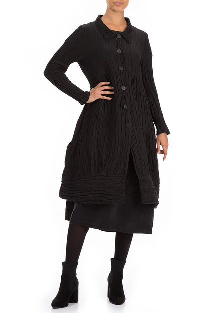 Long Crinkled Black Silk Linen Jacket 4