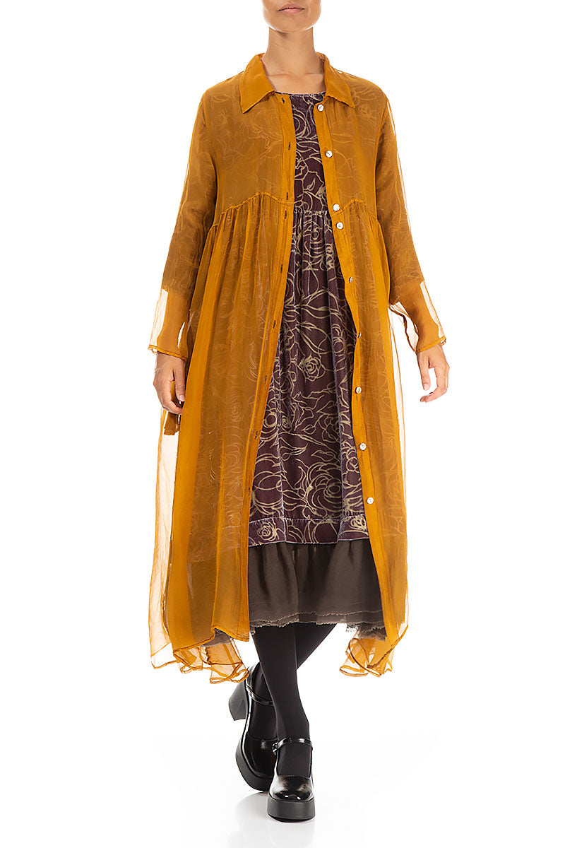 Long Yellow Ochre Silk Chiffon Jacket 5