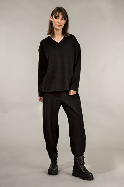 Taper Black Cotton Jersey Trousers 6