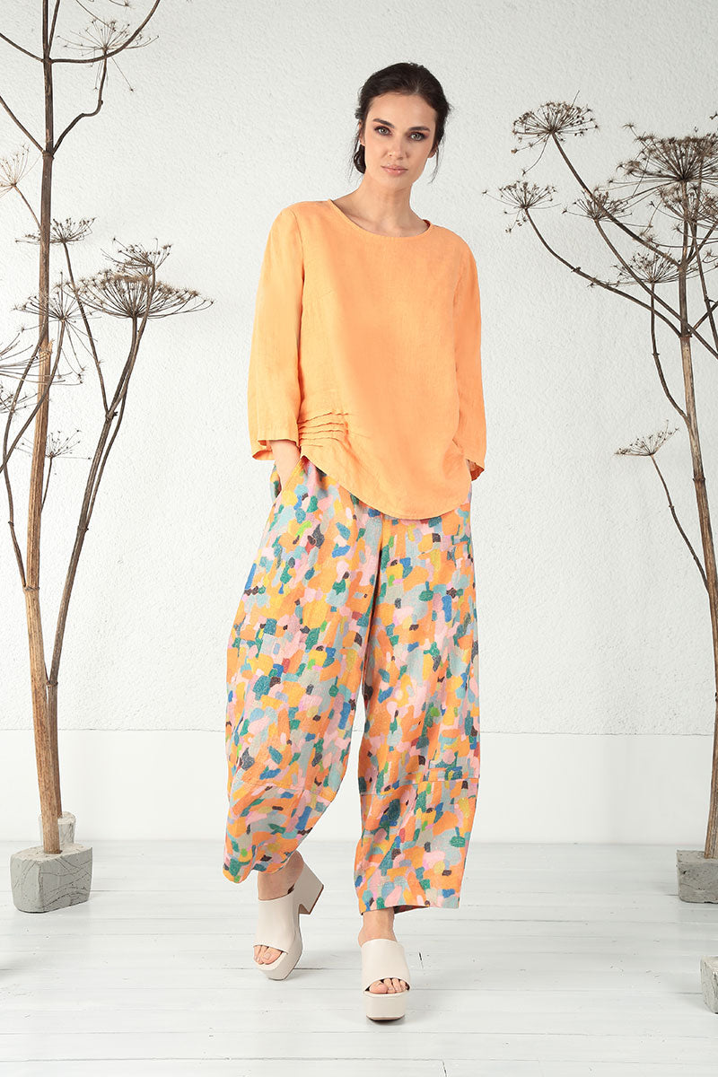 Loose Orange Burst Pure Linen Trousers 6