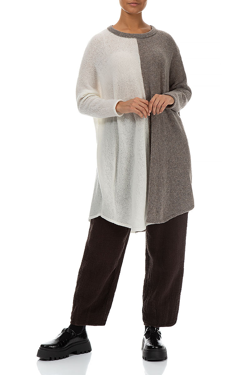 Oversized Dual White Light Brown Wool Sweater 4