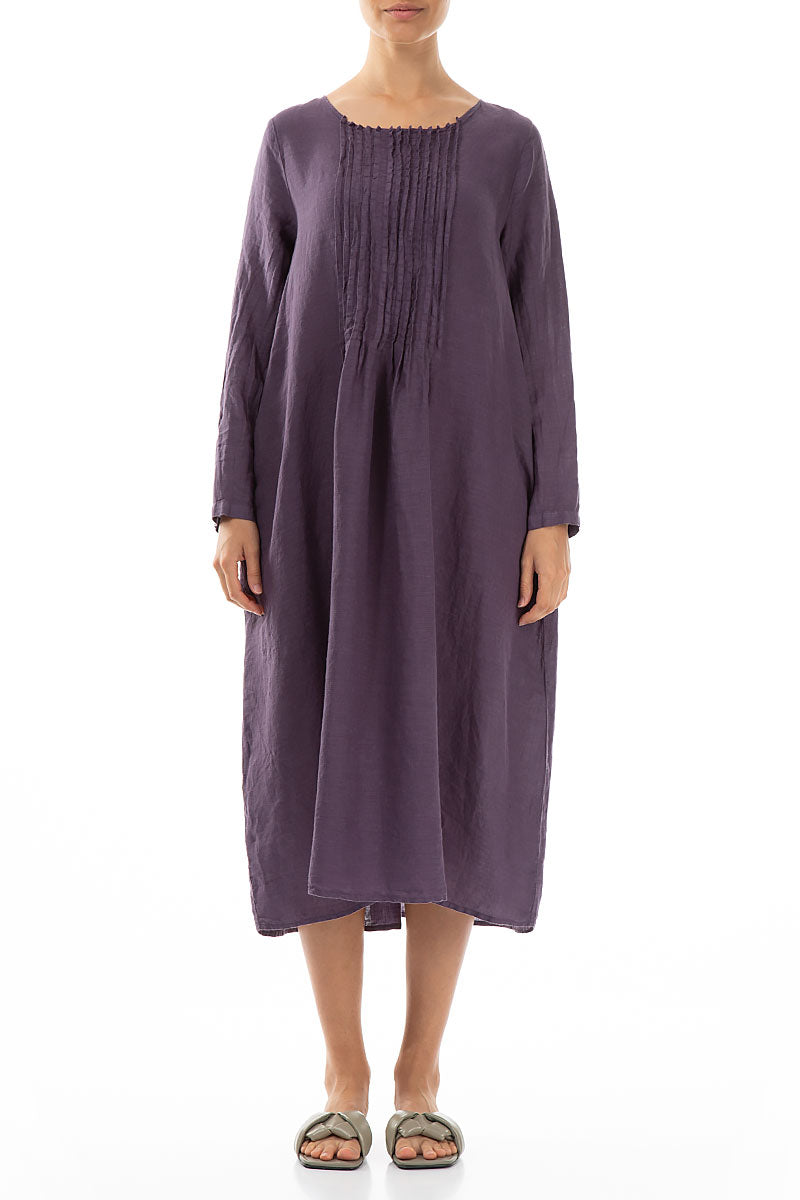 Pin Tucks Amethyst Linen Dress 1