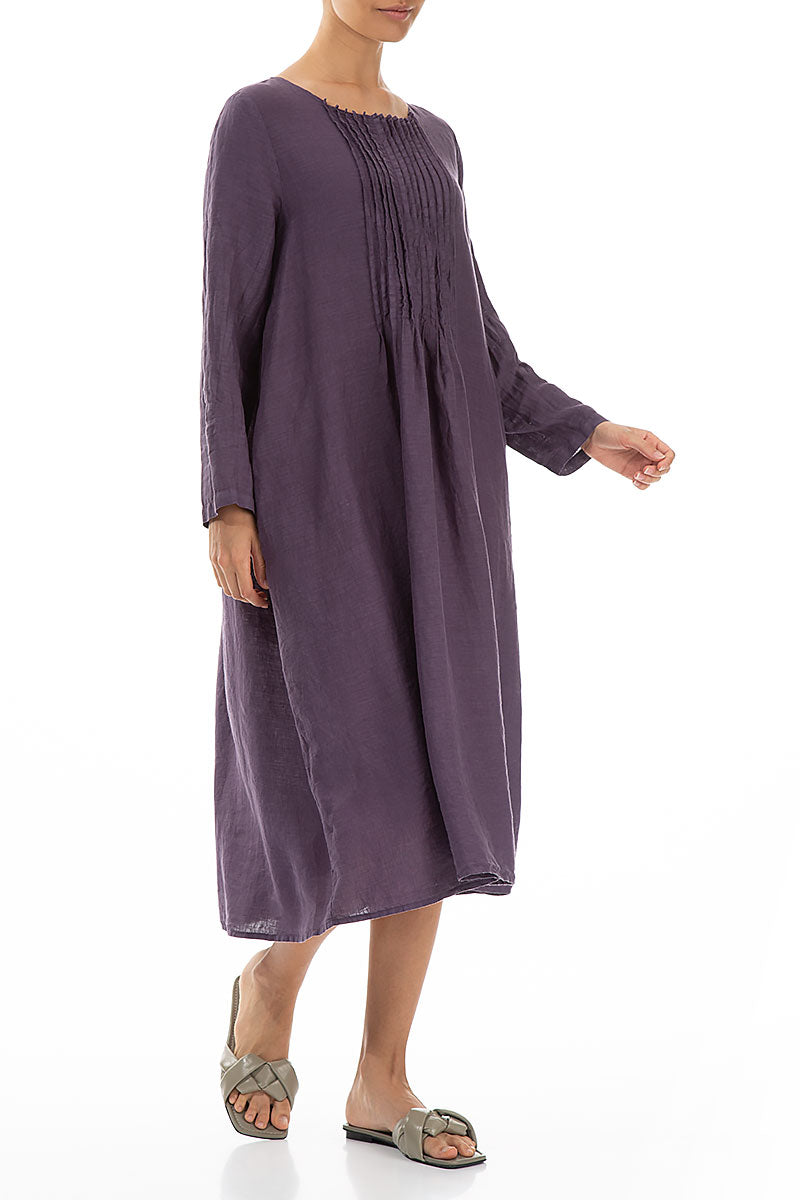 Pin Tucks Amethyst Linen Dress 4