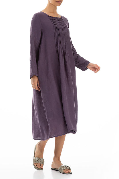Pin Tucks Amethyst Linen Dress 4