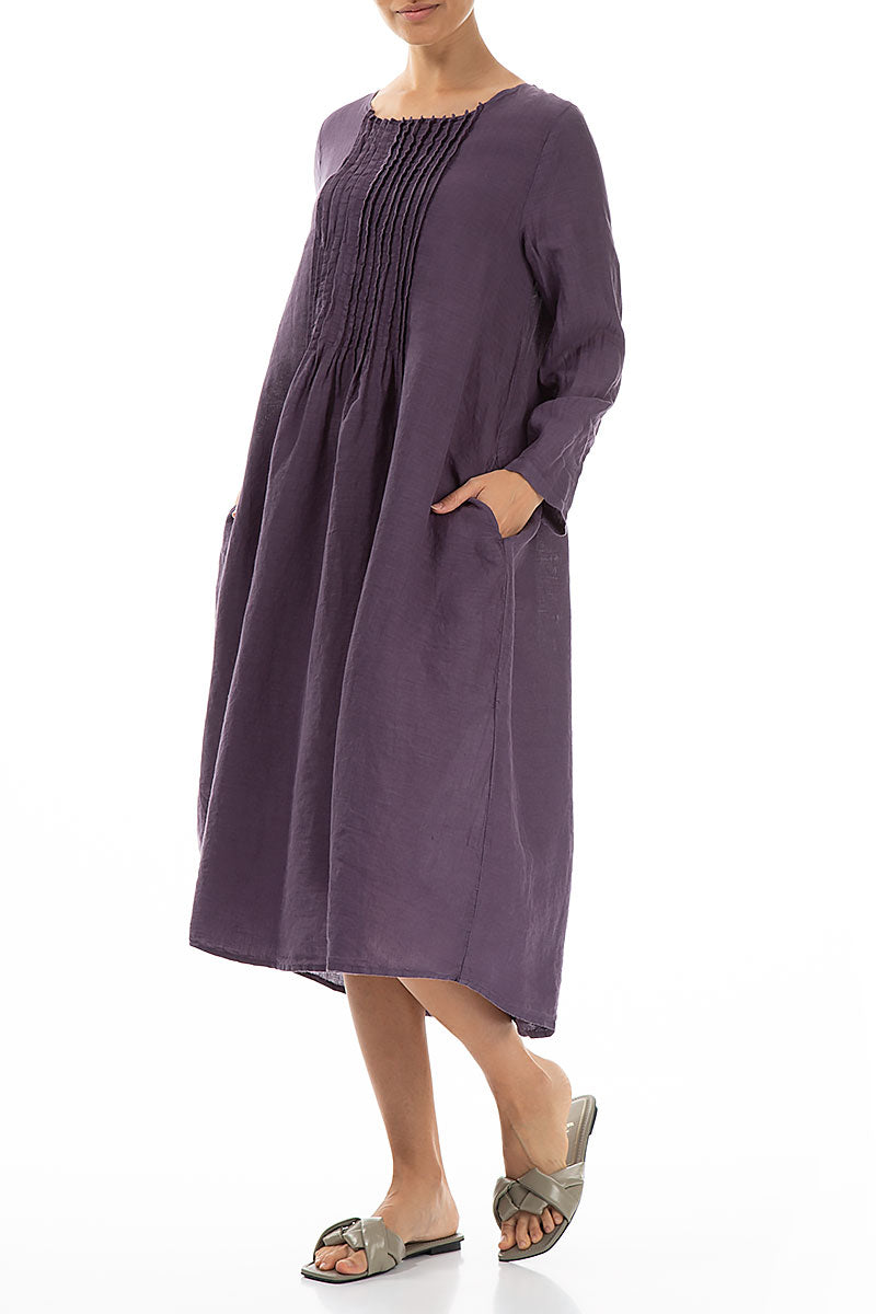 Pin Tucks Amethyst Linen Dress 3