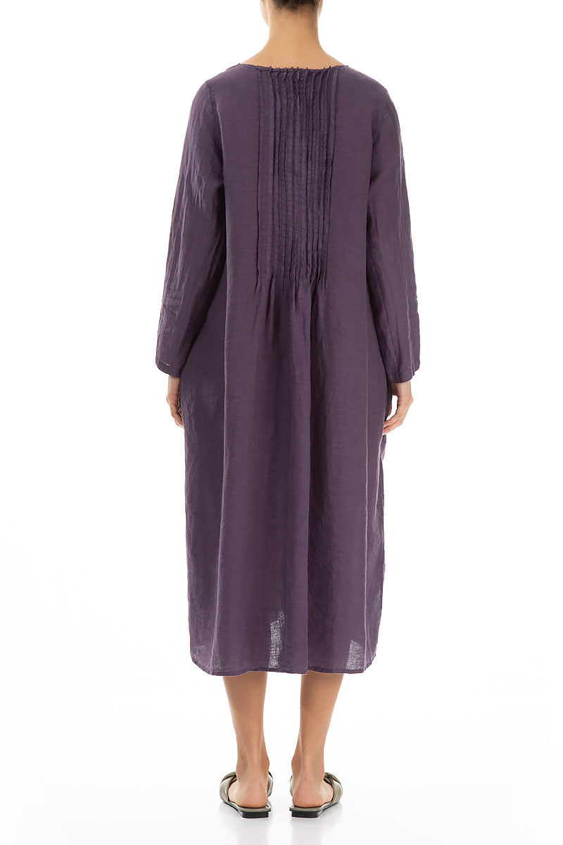 Pin Tucks Amethyst Linen Dress 2