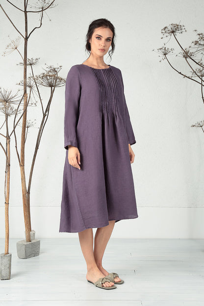 Pin Tucks Amethyst Linen Dress 6