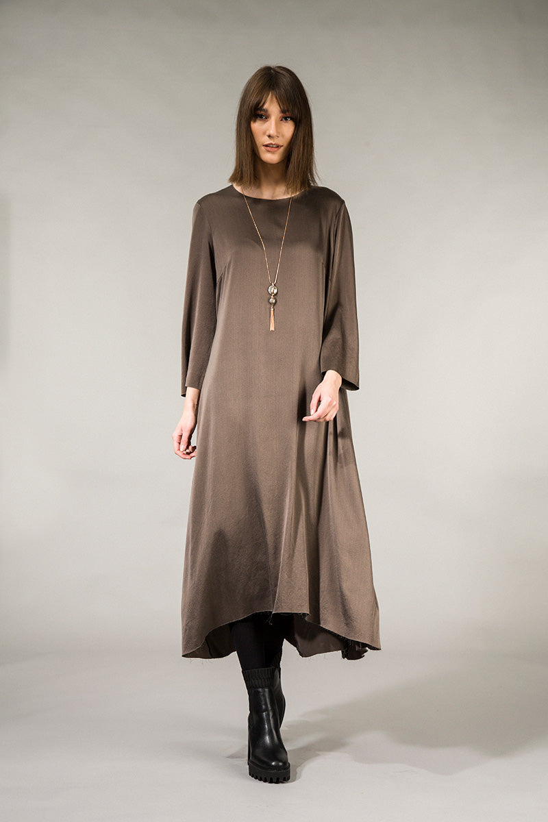 Raw Trims Ash Brown Silk Dress 1