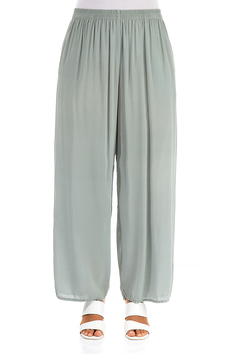 Wide Pistachio Silk Trousers 1