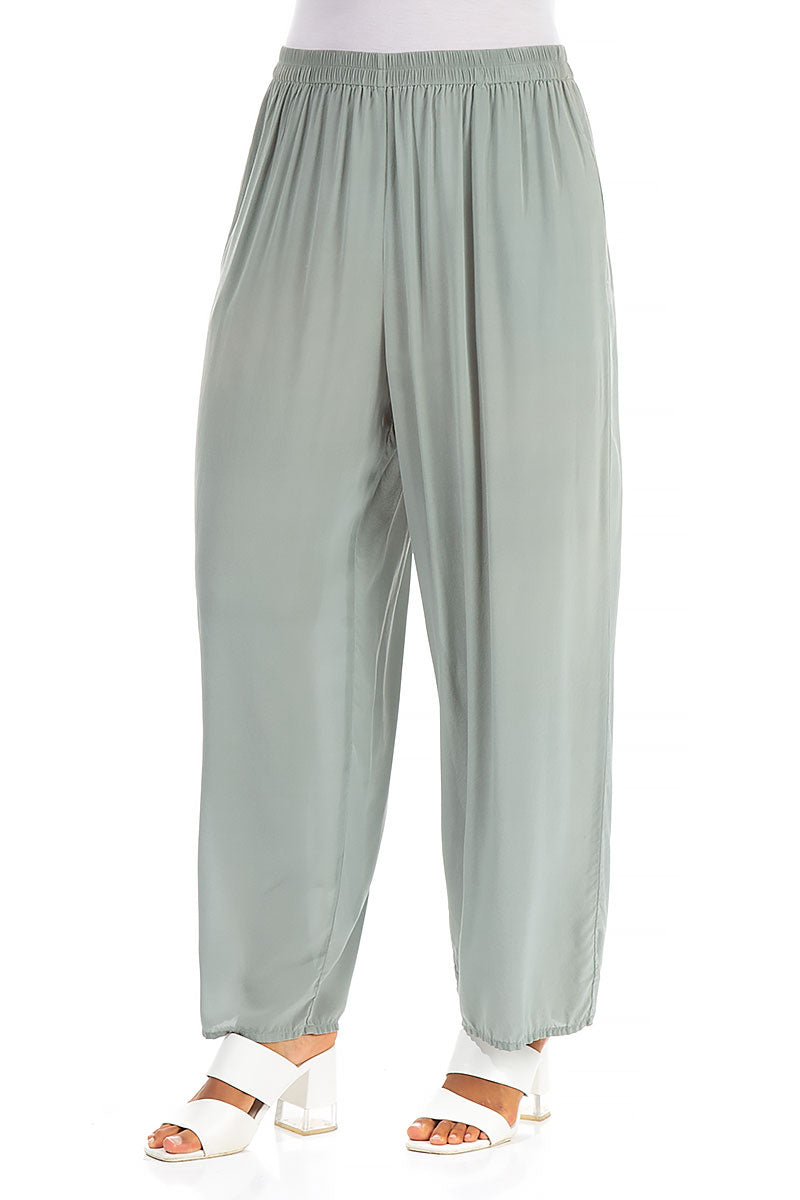 Wide Pistachio Silk Trousers 3
