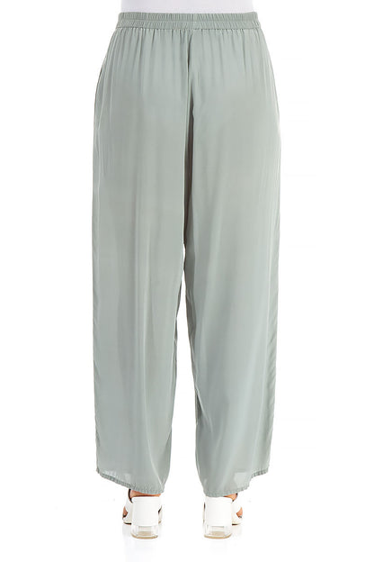 Wide Pistachio Silk Trousers 2